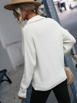 Rib-Knit Zip Up Collared Cardigan - SHE BADDY© ONLINE WOMEN FASHION & CLOTHING STORE