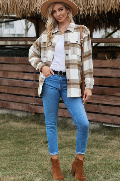 Plaid Dropped Shoulder Pocket Shacket - SHE BADDY© ONLINE WOMEN FASHION & CLOTHING STORE