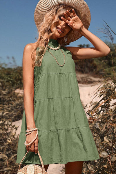 Tie Back Sleeveless Tiered Dress - SHE BADDY© ONLINE WOMEN FASHION & CLOTHING STORE