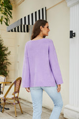 Drop Shoulder V-Neck Knit Pullover - SHE BADDY© ONLINE WOMEN FASHION & CLOTHING STORE