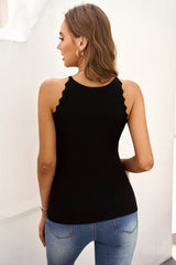 Scalloped Trim Ribbed Sleeveless Top - SHE BADDY© ONLINE WOMEN FASHION & CLOTHING STORE