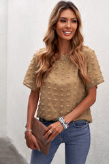 Swiss Dot Round Neck Blouse - SHE BADDY© ONLINE WOMEN FASHION & CLOTHING STORE