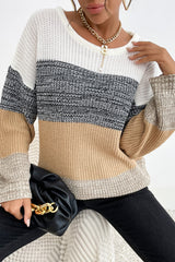 Striped Round Neck Long Sleeve Sweater - SHE BADDY© ONLINE WOMEN FASHION & CLOTHING STORE