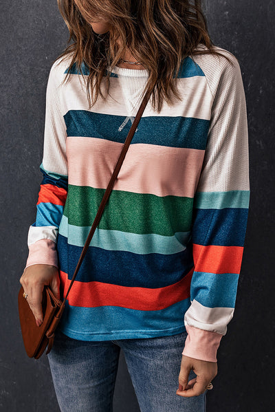 Striped Raglan Sleeve Round Neck Tee - SHE BADDY© ONLINE WOMEN FASHION & CLOTHING STORE