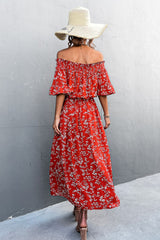 Floral Off-Shoulder Front Split Dress - SHE BADDY© ONLINE WOMEN FASHION & CLOTHING STORE