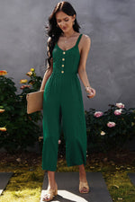 Decorative Button Wide Leg Cropped Jumpsuit - SHE BADDY© ONLINE WOMEN FASHION & CLOTHING STORE