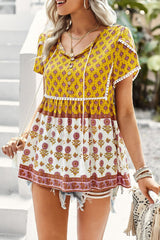 Bohemian Tie Neck Buttoned Blouse - SHE BADDY© ONLINE WOMEN FASHION & CLOTHING STORE