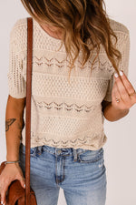 Short Sleeve Openwork Knit Sweater - SHE BADDY© ONLINE WOMEN FASHION & CLOTHING STORE