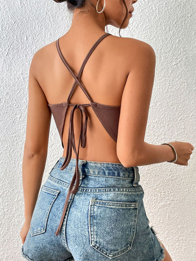 Crisscross Tie Back Slit Sleeveless Top - SHE BADDY© ONLINE WOMEN FASHION & CLOTHING STORE