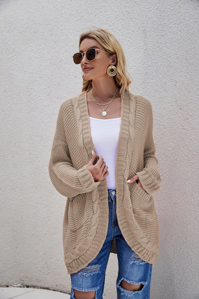 Cable-Knit Curved Hem Open Front Cardigan - SHE BADDY© ONLINE WOMEN FASHION & CLOTHING STORE