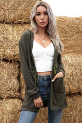 Drawstring Open Front Slit Hooded Cardigan - SHE BADDY© ONLINE WOMEN FASHION & CLOTHING STORE