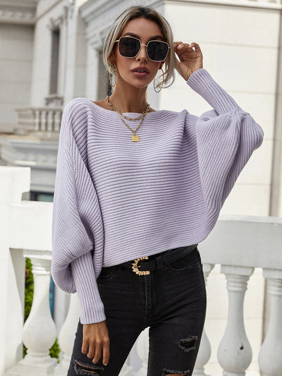 Horizontal Ribbing Dolman Sleeve Sweater - SHE BADDY© ONLINE WOMEN FASHION & CLOTHING STORE