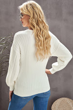 Ribbed Puff Sleeve Surplice Sweater - SHE BADDY© ONLINE WOMEN FASHION & CLOTHING STORE