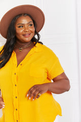 Zenana Full Size Summer Breeze Gauze Short Sleeve Shirt in Mustard - SHE BADDY© ONLINE WOMEN FASHION & CLOTHING STORE