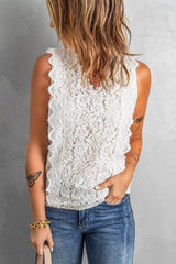 Scalloped V-Neck Lace Tank - SHE BADDY© ONLINE WOMEN FASHION & CLOTHING STORE