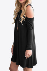 Cold-Shoulder Long Sleeve Round Neck Dress - SHE BADDY© ONLINE WOMEN FASHION & CLOTHING STORE