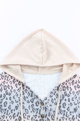 Leopard Color Block Buttoned Drawstring Detail Hoodie - SHE BADDY© ONLINE WOMEN FASHION & CLOTHING STORE