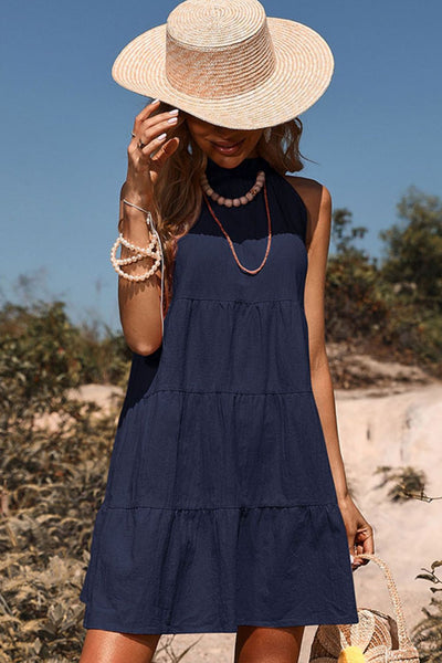 Tie Back Sleeveless Tiered Dress - SHE BADDY© ONLINE WOMEN FASHION & CLOTHING STORE