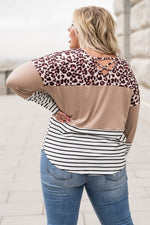 Plus Size Mixed Print Color Block Curved Hem Top - SHE BADDY© ONLINE WOMEN FASHION & CLOTHING STORE