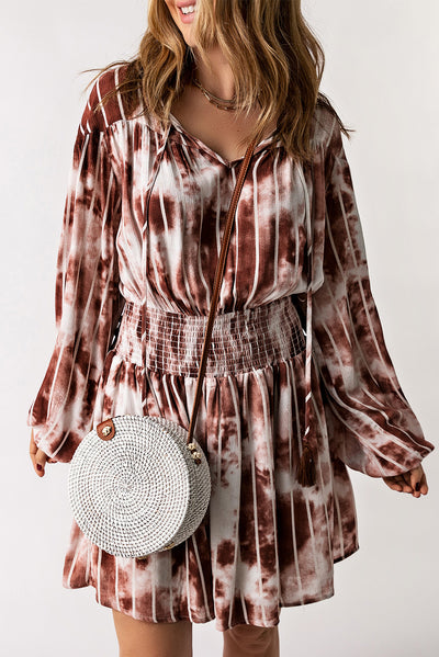 Tie-Dye Smocked Waist Balloon Sleeve Dress - SHE BADDY© ONLINE WOMEN FASHION & CLOTHING STORE