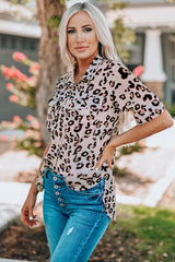 Leopard Button Front Short Sleeve Shirt with Breast Pockets - SHE BADDY© ONLINE WOMEN FASHION & CLOTHING STORE