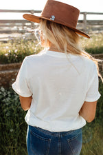 Graphic Round Neck Cuffed Sleeve T-Shirt - SHE BADDY© ONLINE WOMEN FASHION & CLOTHING STORE