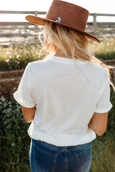 Graphic Round Neck Cuffed Sleeve T-Shirt - SHE BADDY© ONLINE WOMEN FASHION & CLOTHING STORE