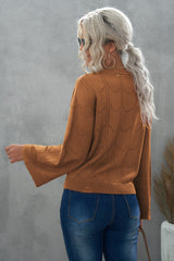 Openwork Flare Sleeve Pullover Sweater - SHE BADDY© ONLINE WOMEN FASHION & CLOTHING STORE