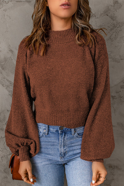 Ribbed Trim Balloon Sleeve Sweater - SHE BADDY© ONLINE WOMEN FASHION & CLOTHING STORE