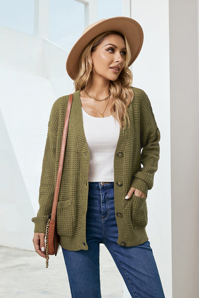 Drop Shoulder Button Down Pocketed Cardigan - SHE BADDY© ONLINE WOMEN FASHION & CLOTHING STORE