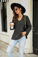 Drop Shoulder V-Neck Knit Pullover - SHE BADDY© ONLINE WOMEN FASHION & CLOTHING STORE