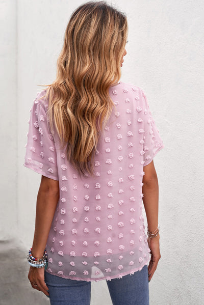 Swiss Dot Round Neck Blouse - SHE BADDY© ONLINE WOMEN FASHION & CLOTHING STORE