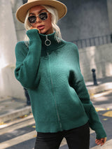 Rib-Knit Zip Up Collared Cardigan - SHE BADDY© ONLINE WOMEN FASHION & CLOTHING STORE