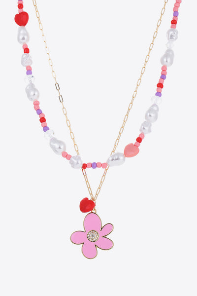 Flower and Heart Pendant Layered Necklace - SHE BADDY© ONLINE WOMEN FASHION & CLOTHING STORE