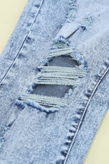Acid Wash Belted Button Fly Distressed Jeans - SHE BADDY© ONLINE WOMEN FASHION & CLOTHING STORE