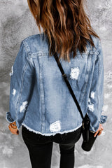 Distressed Raw Hem Denim Jacket - SHE BADDY© ONLINE WOMEN FASHION & CLOTHING STORE