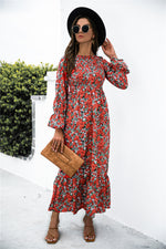 Printed Puff Sleeve Ruffle Maxi Dress - SHE BADDY© ONLINE WOMEN FASHION & CLOTHING STORE