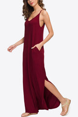 Split Spaghetti Strap Maxi Dress with Pockets - SHE BADDY© ONLINE WOMEN FASHION & CLOTHING STORE