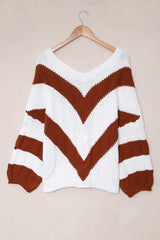 Chevron Cable-Knit V-Neck Tunic Sweater - SHE BADDY© ONLINE WOMEN FASHION & CLOTHING STORE