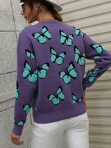 Butterfly Dropped Shoulder Crewneck Sweater - SHE BADDY© ONLINE WOMEN FASHION & CLOTHING STORE