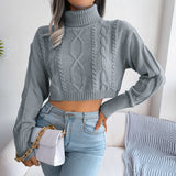 Mixed Knit Turtleneck Cropped Sweater - SHE BADDY© ONLINE WOMEN FASHION & CLOTHING STORE