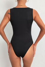 Spliced Lace Deep V Sleeveless Bodysuit - SHE BADDY© ONLINE WOMEN FASHION & CLOTHING STORE