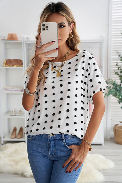 Swiss Dot Round Neck Blouse - SHE BADDY© ONLINE WOMEN FASHION & CLOTHING STORE