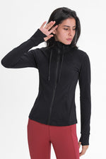 Zip Up Drawstring Detail Hooded Sports Jacket - SHE BADDY© ONLINE WOMEN FASHION & CLOTHING STORE