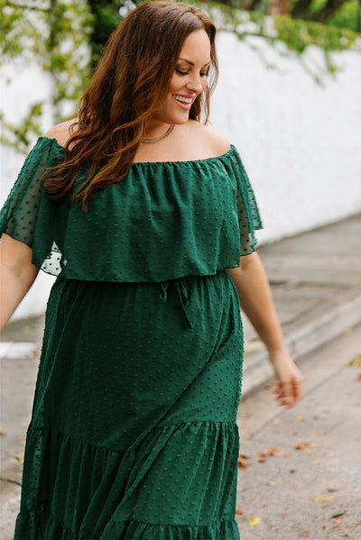 Plus Size Swiss Dot Off-Shoulder Tiered Dress - SHE BADDY© ONLINE WOMEN FASHION & CLOTHING STORE