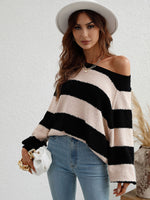 Striped Raglan Sleeve Ribbed Trim Knit Top - SHE BADDY© ONLINE WOMEN FASHION & CLOTHING STORE