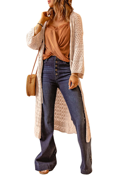 Dropped Shoulder Long Sleeve Crochet Duster Cardigan - SHE BADDY© ONLINE WOMEN FASHION & CLOTHING STORE