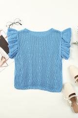 Flutter Sleeve Pompom Detail Knit Top - SHE BADDY© ONLINE WOMEN FASHION & CLOTHING STORE