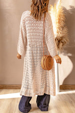 Dropped Shoulder Long Sleeve Crochet Duster Cardigan - SHE BADDY© ONLINE WOMEN FASHION & CLOTHING STORE