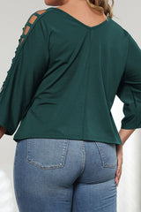 Plus Size Cutout Three-Quarter Sleeve Blouse - SHE BADDY© ONLINE WOMEN FASHION & CLOTHING STORE
